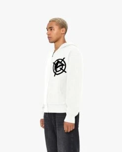 V-LOGO KNIT ZIP HOODIE WHITE -Vicinity Fashion Store 28 72185328 d01a 4fe5 8a6f aa7062fcb343