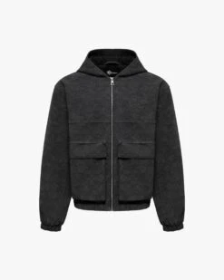 SCRIPT LOGO LEATHER JACKET TAR BLACK