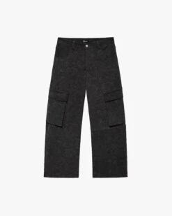 SCRIPT LOGO LEATHER PANTS TAR BLACK