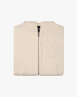 V-LOGO KNIT ZIP HOODIE BEIGE -Vicinity Fashion Store beige02