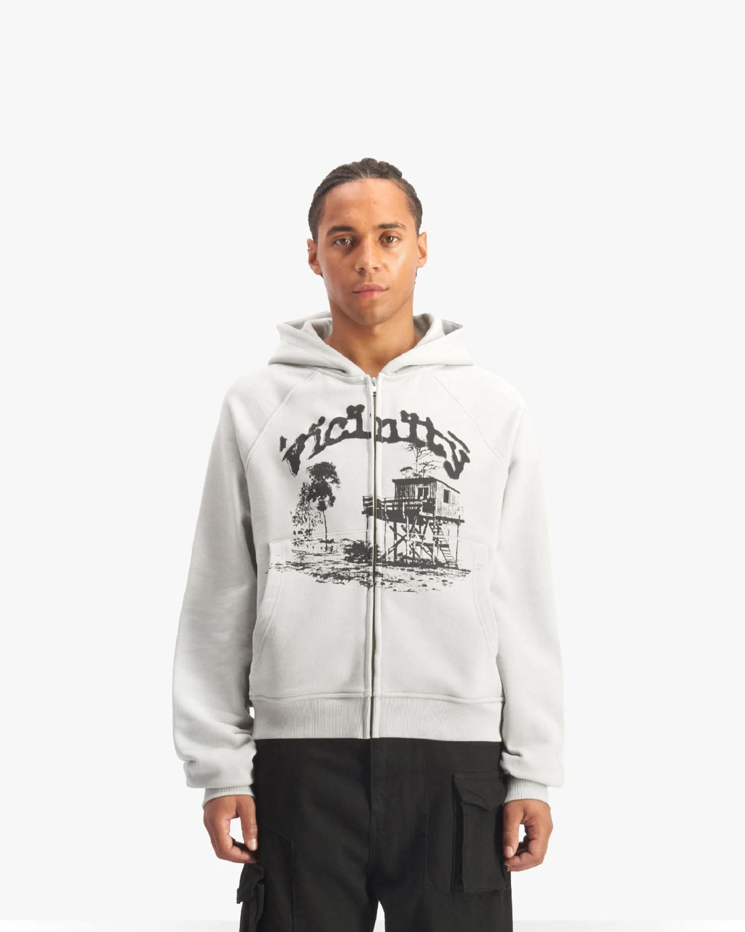 SHOOTING HOUSE ZIP HOODIE LIGHT GREY 2 SHOOTING HOUSE ZIP HOODIE LIGHT GREY - Image 2